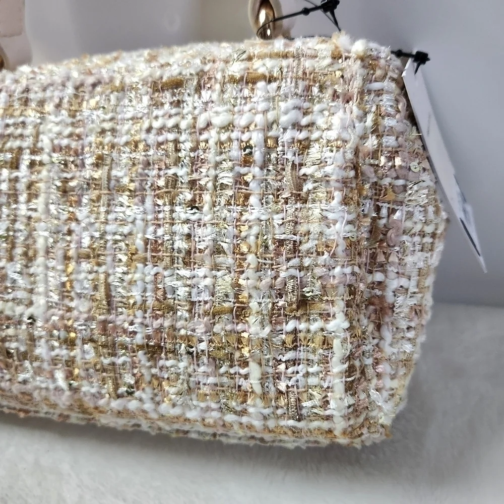 LC Lauren Conrad Dalton Tweed Rose Gold Mini Handbag Crossbody Bag Purse